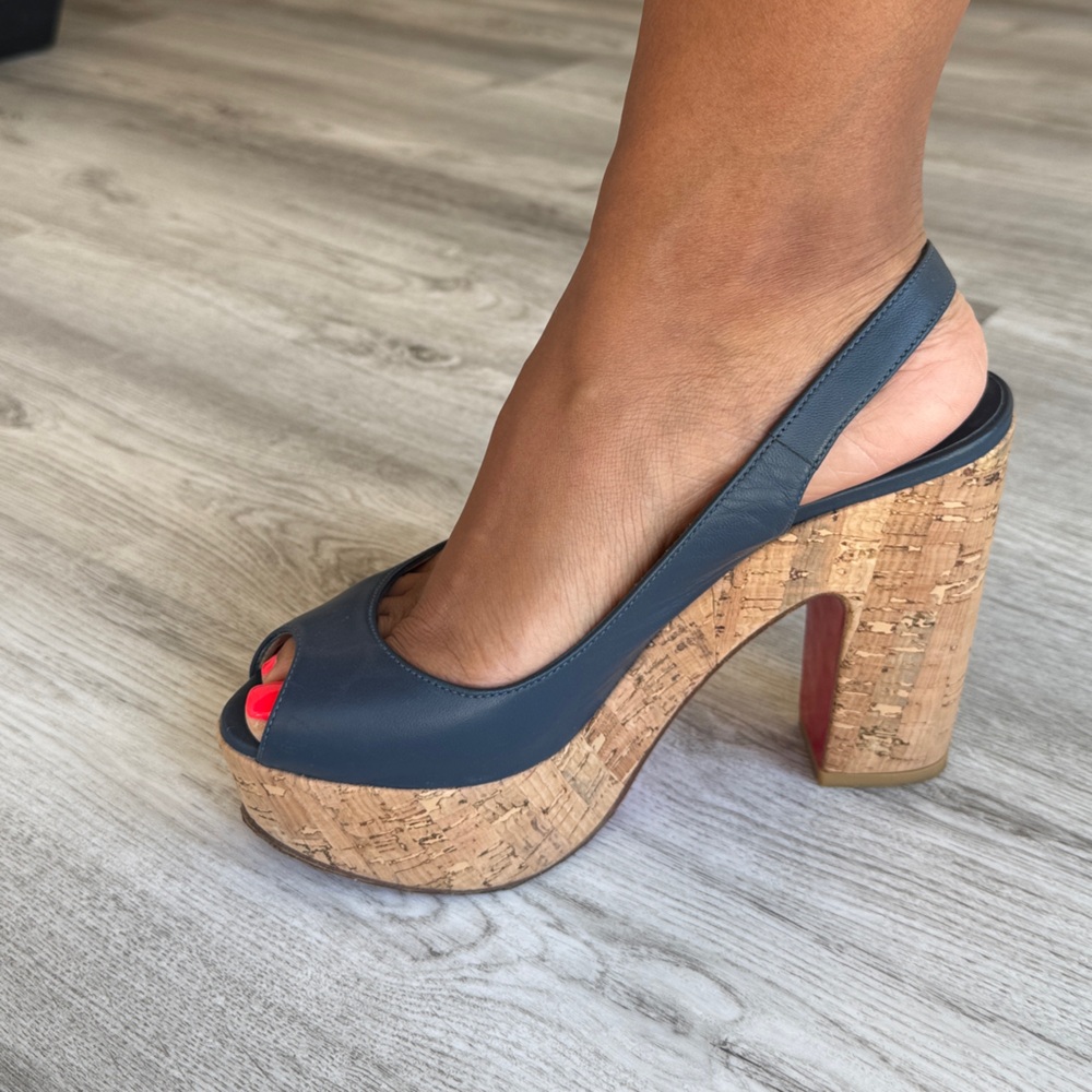 Christian Louboutin Blue Peep-Toe Platform Wedge